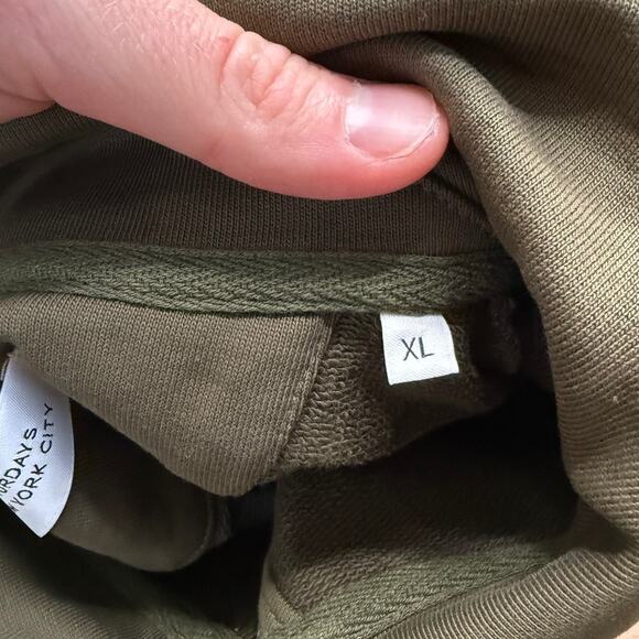 NWT Saturdays New York Men's Fundamental Quarter Zip Sweatshirt Army Green - Picture 14 of 16